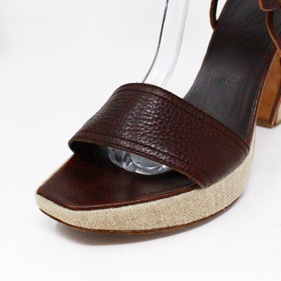 PRADA #41545-R Brown Leather Flower Heeled Sandals (US 6 EU 36) - Picture 3 of 9